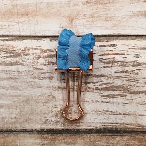Blue Ruffle Elastic Pen Loop Holder Clip - Travelers Notebook- Planner- Planner Clip- Paper Clip- Journal