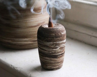 BULBOUS ceramic incense cone holder, round stone like burner, neutral, minimalist, incense burner, brown, beige, marble, handmade cone stand