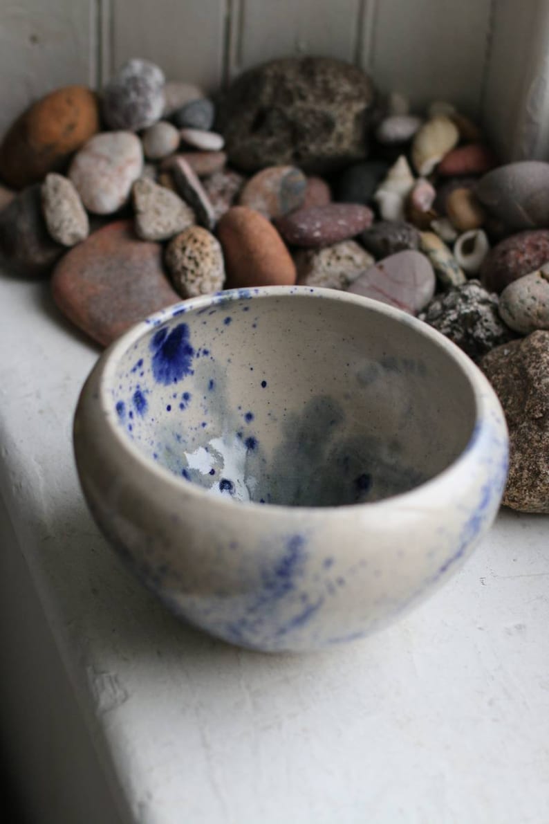 Nebula blue splashed ceramic display bowl image 2