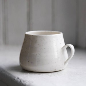 Porcelain coffee cup with handle 200ml 250ml tea, cappuccino, flat white neutral interior, white, black speckles, handmade ceramics image 1