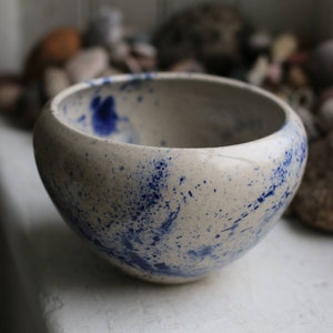 Nebula blue splashed ceramic display bowl Large bowl