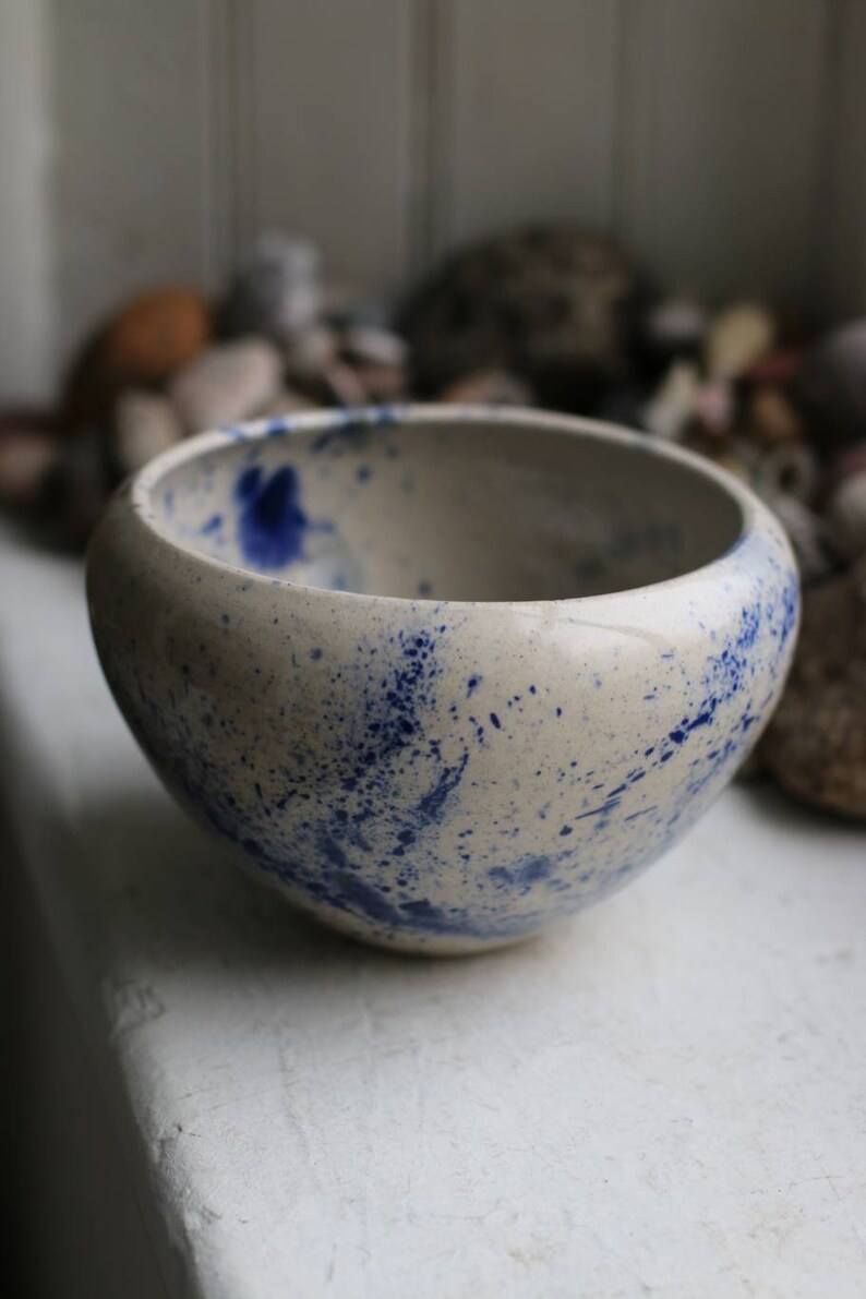 Nebula blue splashed ceramic display bowl Large bowl