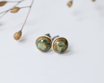 MEADOW green brown orange misty earrings, porcelain stud earrings, autumn earrings, spring earrings, small dot earrings, hypoallergenic