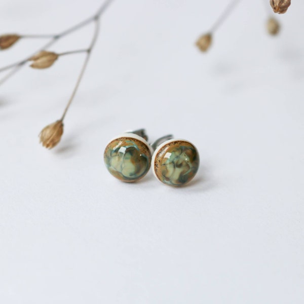 MEADOW green brown orange misty earrings, porcelain stud earrings, autumn earrings, spring earrings, small dot earrings, hypoallergenic