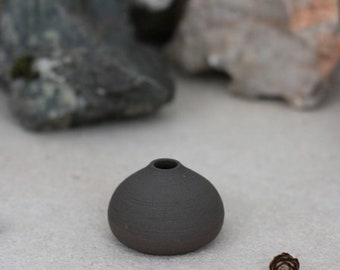 SANDSCAPE - black - small black ceramic miniature pebble shape vase