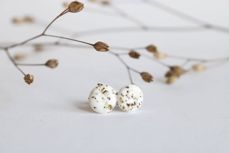 ALBA WEST snow white porcelain stud earrings with Scottish sand, handmade minimalist earrings, hypoallergenic earrings, Scotland image 1