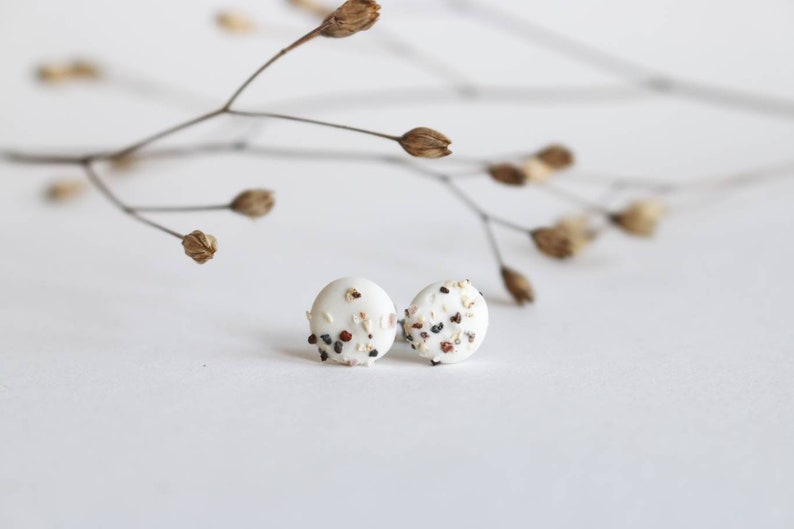 ALBA NORTH snow white porcelain stud earrings with Scottish sand, handmade minimalist earrings, hypoallergenic earrings, Scotland image 3