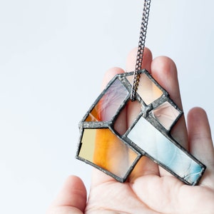 GLASS STATEMENT NECKLACE, Long necklace, Stained glass jewelry, Modern necklace, Abstract jewellery, Gift for a lady friend, Glass jewellery image 1
