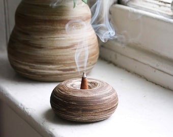 BULBOUS ceramic incense cone holder, round stone like burner, neutral, minimalist, incense burner, brown, beige, marble, handmade cone stand