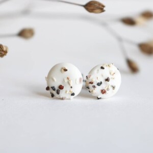 ALBA NORTH snow white porcelain stud earrings with Scottish sand, handmade minimalist earrings, hypoallergenic earrings, Scotland image 1