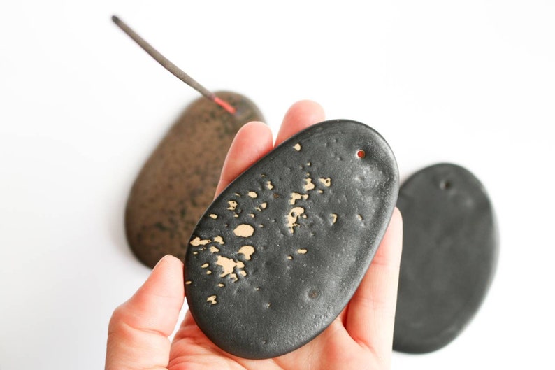 Ceramic incense stick holder, Black and bron flat incense holder, Christmas gift, Handmade ceramics, Modern ceramics, Home sweet home, Hygge image 3