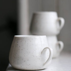 Porcelain coffee cup with handle 200ml 250ml tea, cappuccino, flat white neutral interior, white, black speckles, handmade ceramics image 3