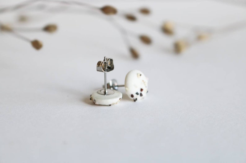 ALBA NORTH snow white porcelain stud earrings with Scottish sand, handmade minimalist earrings, hypoallergenic earrings, Scotland image 2