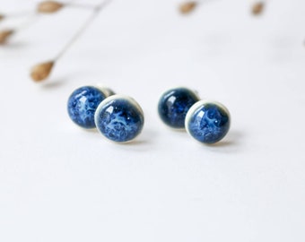 DARK BLUE porcelain EARRINGS, deep blue earrings, dark blue earrings, light blue earrings, Christmas gift earrings, nebula, hypoallergenic