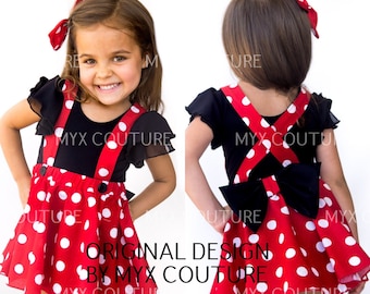 RESERVE for Alicia Red Pink polka dots criss cross suspenders circle SKIRT/Hairbow