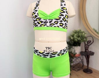 CHEETALICIOUS Stylish Dancewear Cheetah Print Set  Lime Green last item