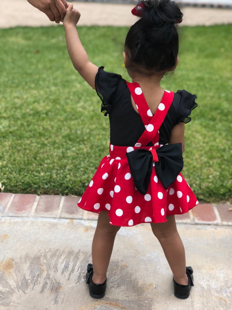 Minnie Mouse birthday outfit Red Pink polka dots criss cross suspenders circle SKIRT ONLY Baby infant toddler girl with a matching hairbow