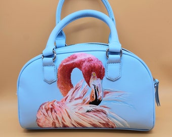 Hand-painted vegan leather flamingo purse
