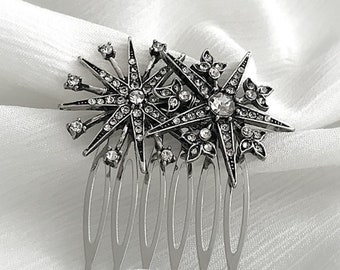 Crystal Starburst Bridal Hair Combs-Vintage Art Deco Gatsby Belle Epoque Boho Wedding Celestial Star Snowflake Hair Comb Headpiece-"POLLUX"