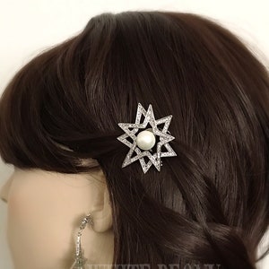Silver Celestial CZ Crystal Starburst Bridal Hair Comb-Cubic Zirconia Vintage Art Deco Belle Epoque Boho Star Comb Headpiece-&quot;GANYMEDE&quot;