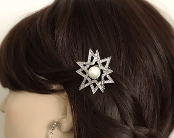 Silver Celestial CZ Crystal Starburst Bridal Hair Comb-Cubic Zirconia Vintage Art Deco Belle Epoque Boho Star Comb Headpiece-"GANYMEDE"