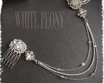 Vintage Gatsby Inspired Crystal and Chain Headpiece Head Dress-Art Deco Bridal Crystal Headband Head Chain-Boho Goddess Hair Wrap-"ALIDA"