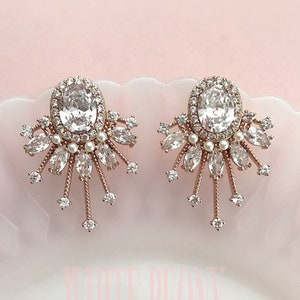 Rose Gold 1920er Jahre Art Deco Gatsby Braut Kristall Fan Ohrstecker Ohrringe-Cubic Zirkonia Swarovski Perle Sunburst Starburst Ohrstecker-&quot;HAILEY&quot;