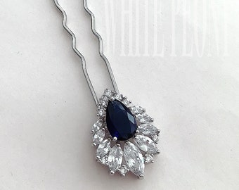 Zafiro cristal peacock Fan Bridal Hair Pin-Vintage Art Deco Gatsby Downton Abbey Boho boda cúbica Zirconia Hairpin tocado-"ERIN"