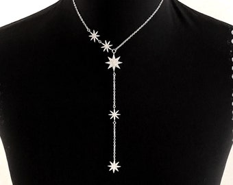 Celestial Star & Starburst Bridal Asymmetrical Y Necklace-Art Deco Boho Wedding Cubic Zirconia CZ Galaxy Shooting Star Necklace-"CYGNUS"