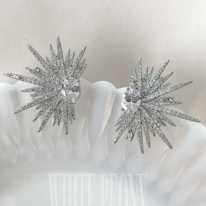 Vintage Art Deco Style Crystal Starburst Studs Earrings-Cubic Zirconia Swarovski Crystal Boho Wedding Star Statement Earrings-&quot;ASTRAIA&quot;