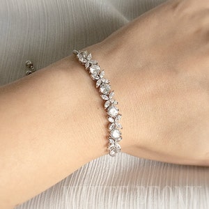 White Gold Vintage Style Art Deco Crystal Adjustable Bracelet-AAA Cubic Zirconia Gatsby Downton Abbey Old Hollywood Dainty Bracelet-&quot;SHALON&quot;