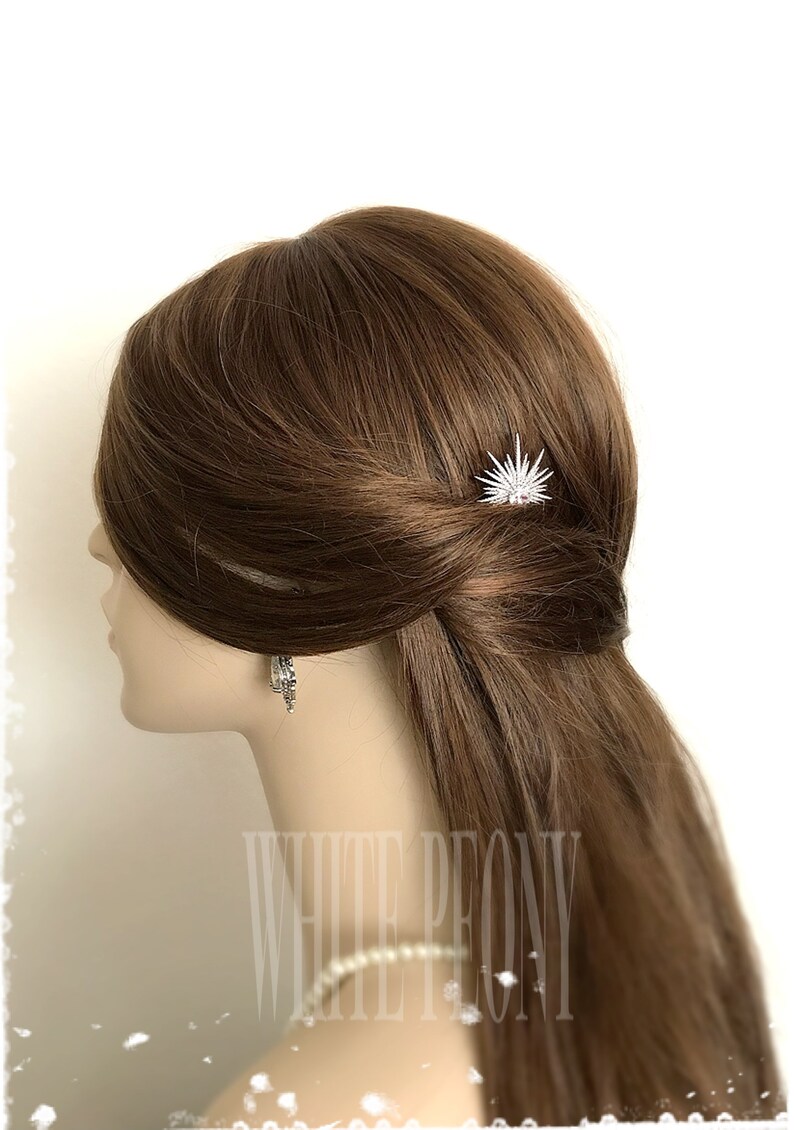 Crystal Starburst Bridal Hair Pin Hair Accessory-Vintage Art Deco Gatsby Old Hollywood Boho Wedding Cubic Zirconia CZ Star Hairpin-ASTRAIA