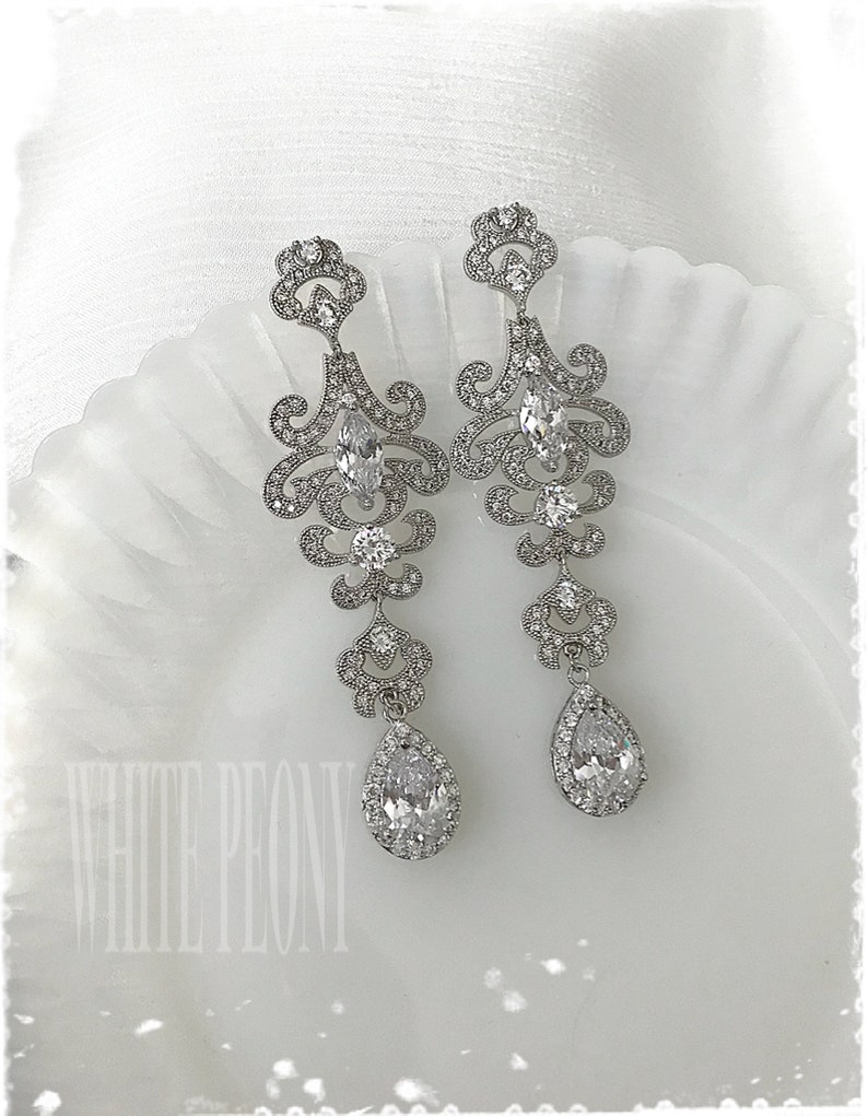 Luxury Bridal Crystal Drop Chandelier Earringsart Deco Old Etsy