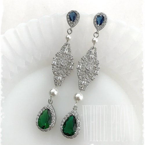 Emerald Green Drop Art Deco Bridal Crystal Heart Chandelier - Etsy