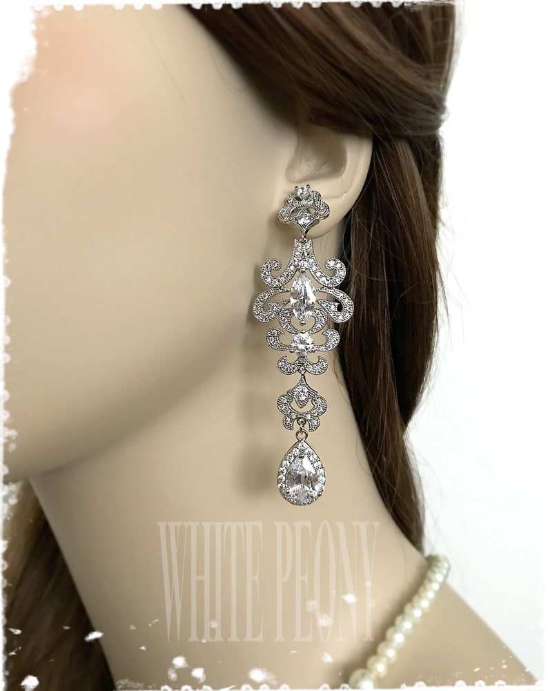 Luxury Bridal Crystal Drop Chandelier Earringsart Deco Old Etsy