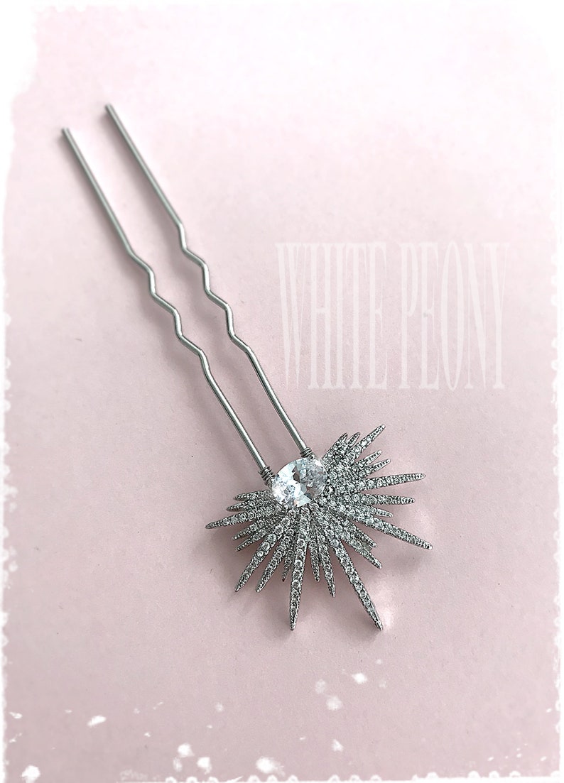 Crystal Starburst Bridal Hair Pin Hair Accessory-Vintage Art Deco Gatsby Old Hollywood Boho Wedding Cubic Zirconia CZ Star Hairpin-ASTRAIA