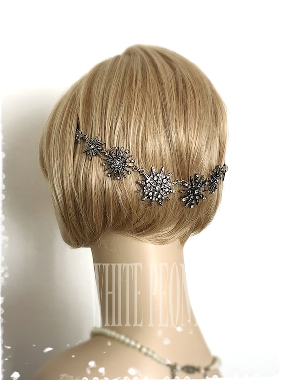 Vintage Silver Crystal Starburst Hair Tiara Starburst 2 tier bridal tiara - Style #2510 main image 3