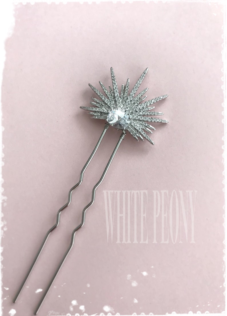 Crystal Starburst Bridal Hair Pin Hair Accessory-Vintage Art Deco Gatsby Old Hollywood Boho Wedding Cubic Zirconia CZ Star Hairpin-ASTRAIA