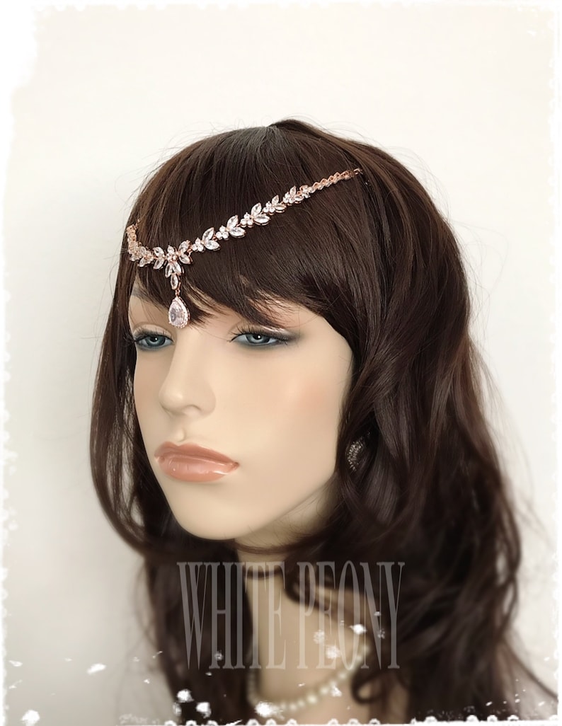 Rose Gold Boho Greek Goddess Inspired Crystal Laurel Leaf Headpiece-Cubic Zirconia CZ Vintage Art Deco Bridal Hair Piece Head Dress-HESTIA