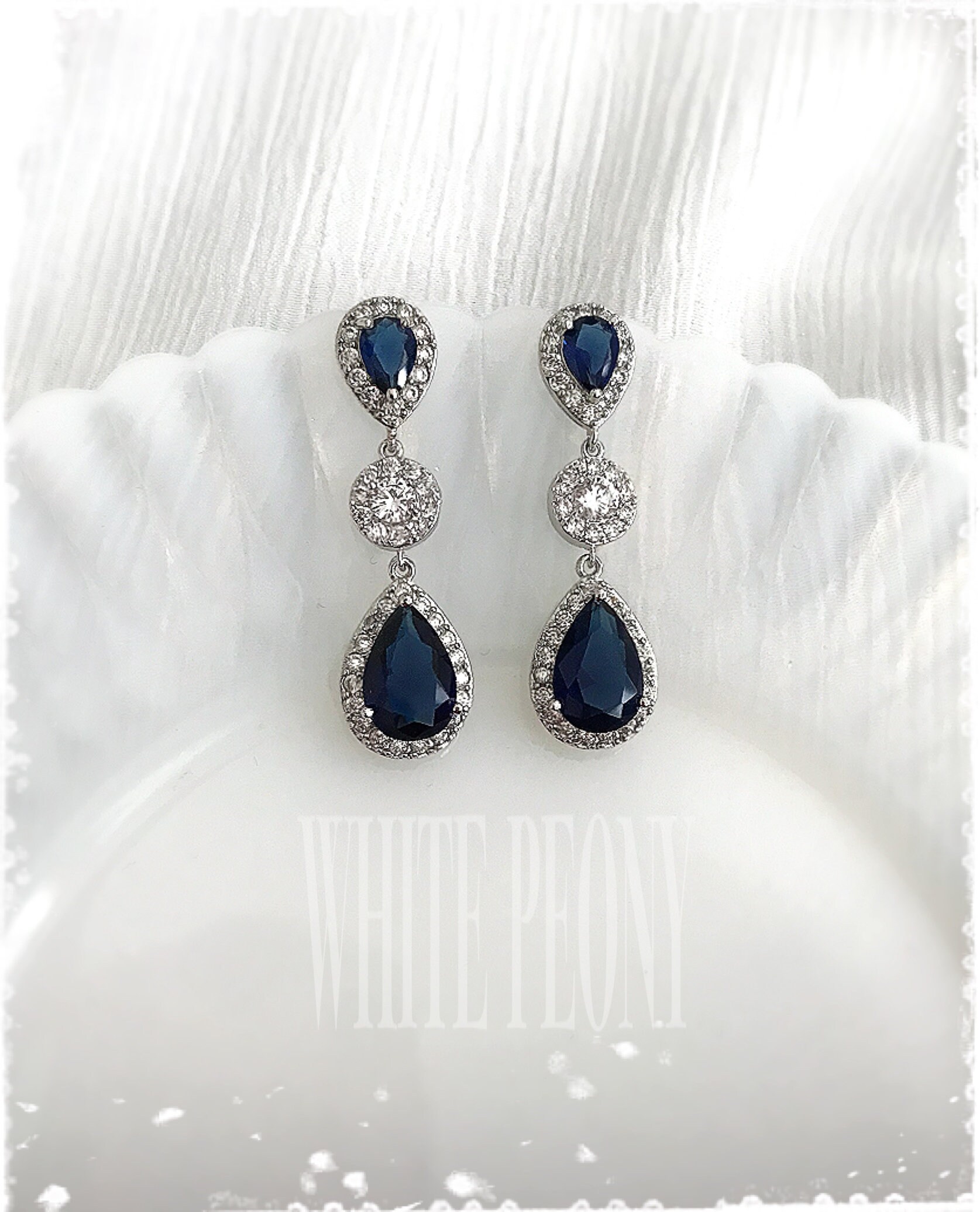 Sapphire Blue Crystal Drop Bridal Earrings-something Blue - Etsy