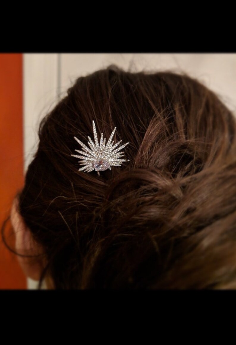 Crystal Starburst Bridal Hair Pin Hair Accessory-Vintage Art Deco Gatsby Old Hollywood Boho Wedding Cubic Zirconia CZ Star Hairpin-ASTRAIA