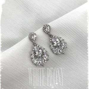 1920s Art Deco Gatsby Bridal Crystal Chandelier Earrings-Clear AAA Cubic Zirconia Victorian Downton Abbey Old Hollywood Drop EarringsERIN image 3