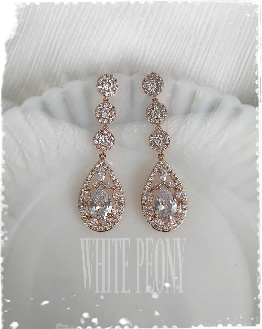 Rose Gold Bridal Crystal Long Drop Earrings-art Deco Gatsby - Etsy