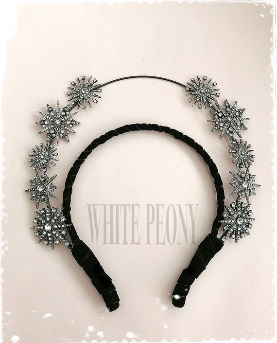 Crystal Starburst Halo Headband in Silver Dainty Silver Astronomer, Double Star Halo, Silver Headband  main image 3