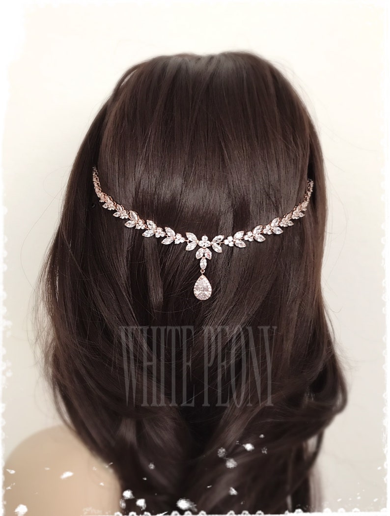 Rose Gold Boho Greek Goddess Inspired Crystal Laurel Leaf Headpiece-Cubic Zirconia CZ Vintage Art Deco Bridal Hair Piece Head Dress-HESTIA