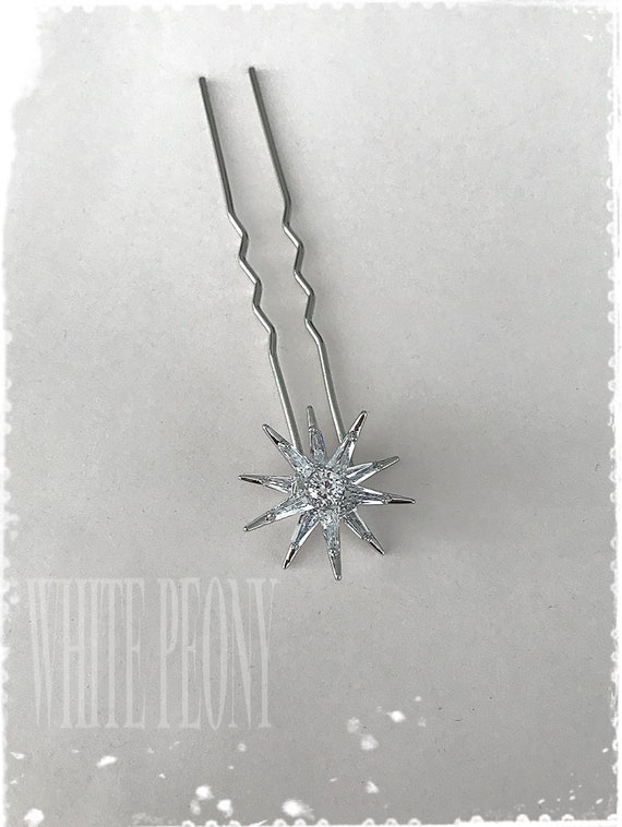 Silver Celestial Crystal Starburst Bridal Hair Pin Accessory  display picture 3