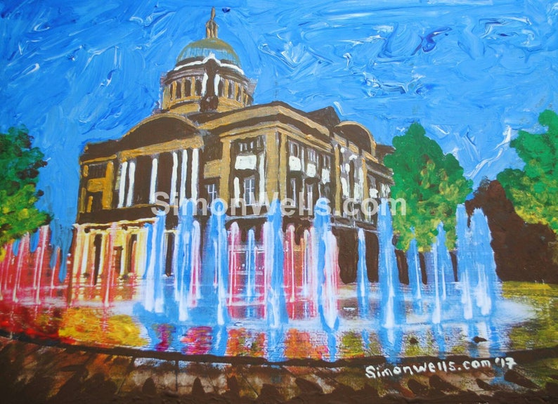 Victoria Square fountains hull A5 print of original art image 1