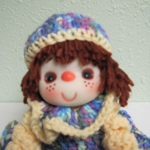 crocheted doll from 1970s pattern, elf on a shelf, crocheted amigurumi doll, shelf doll, toddler doll, baby doll, vintage croched doll