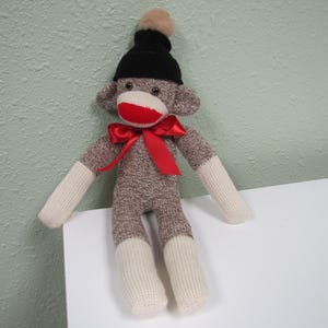 Baby sock monkey, small brown sock monkey, classic sock monkey, red heel sock monkey