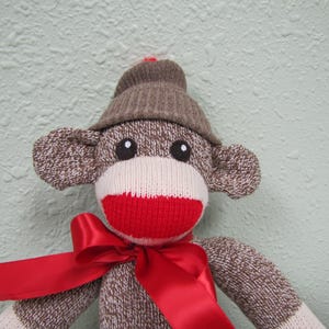 Classic sock monkey, red heel sock monkey, small size sock monkey, stuffed monkey, brown sock monkey
